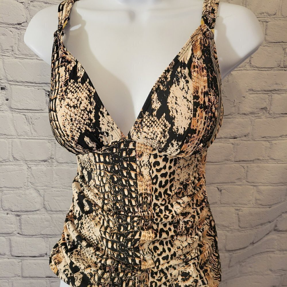 Bleu Rod Beattie NATURAL Animal-Print Halter Tankini Swim